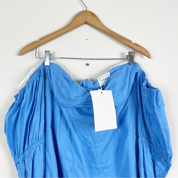 Sabo Skirt Tia Off-Shoulder Bell-Sleeve Blue Dress Size 10 - Picture 4 of 9